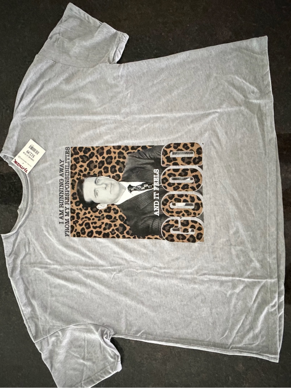 Women’s Gray Graphic Tee with Leopard Print Panel